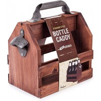 Wooden Bottle Caddy/ 6-Pack Beer Carrier with Built-In Metal Bottle Opener